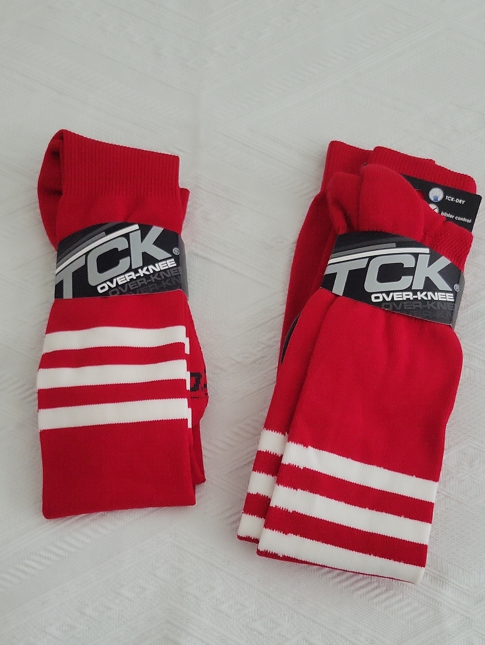TCK Red and White Athletic Over-Knee Socks - Pack of 2